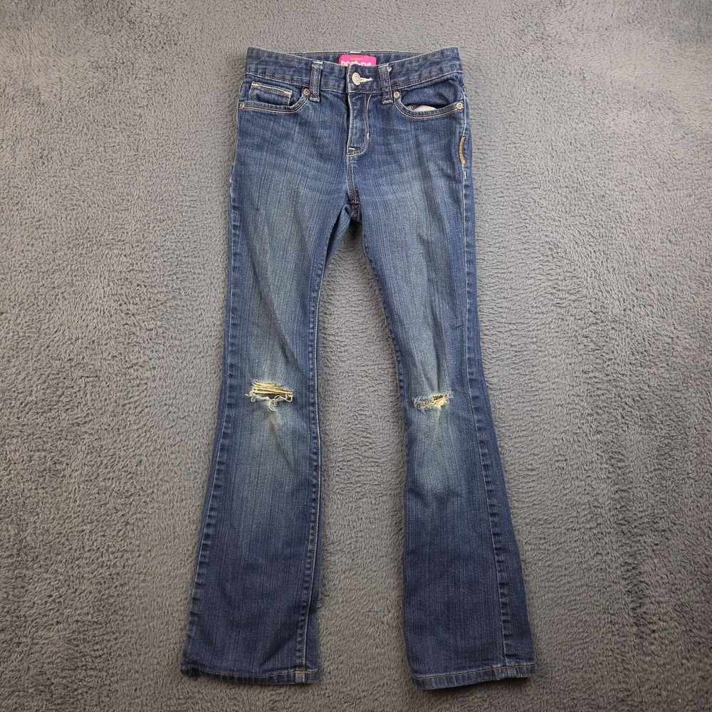 Y2K Old Navy Boot Cut Jeans Girl's 12 Slim Blue Denim Pants Distressed Whiskered